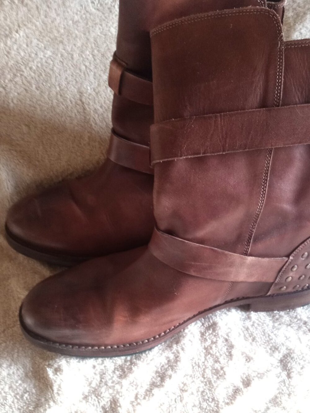 VINTAGE FOUNDRY Sherry Burnished Brown Leather Ankle Boots 6 1/2 6.5 M Shoes